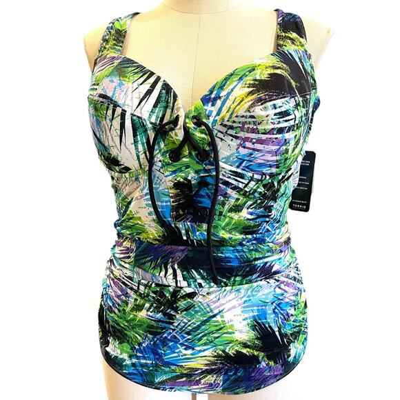Torrid 3 (3X 22/24) One Piece Lace Up Underwire Padded Tropical Print‎ Swimsuit - Picture 1 of 3